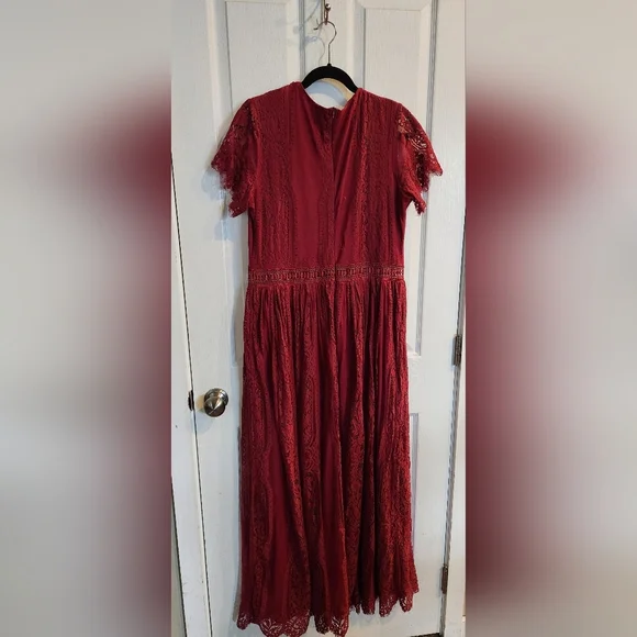 Dokotoo Women's Red V Neck Lace Dress Long Party Wedding Dresses Short Sleeve xl - Picture 9 of 9